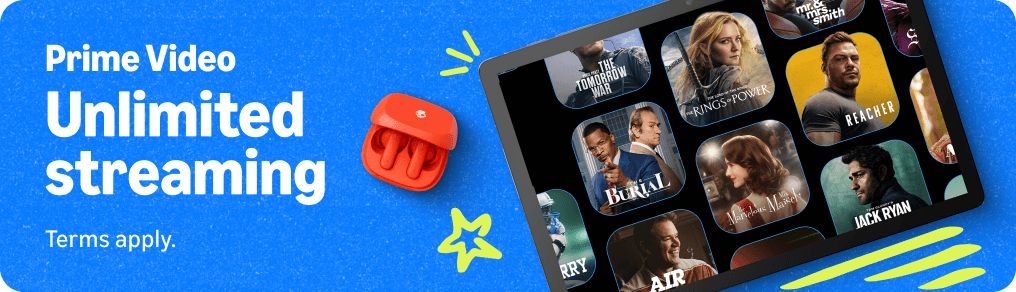 Amazon Prime Video promotion advertising unlimited streaming for Prime for Young Adults members. Terms apply.